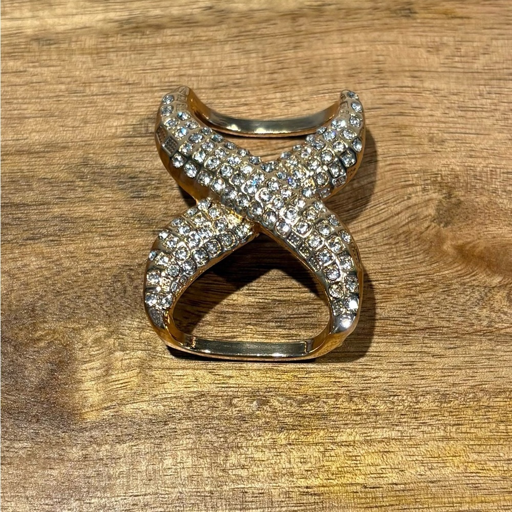 Dazzling Gold Tone X-DesignCrystal Rhinestone Scarf Slide/Ring